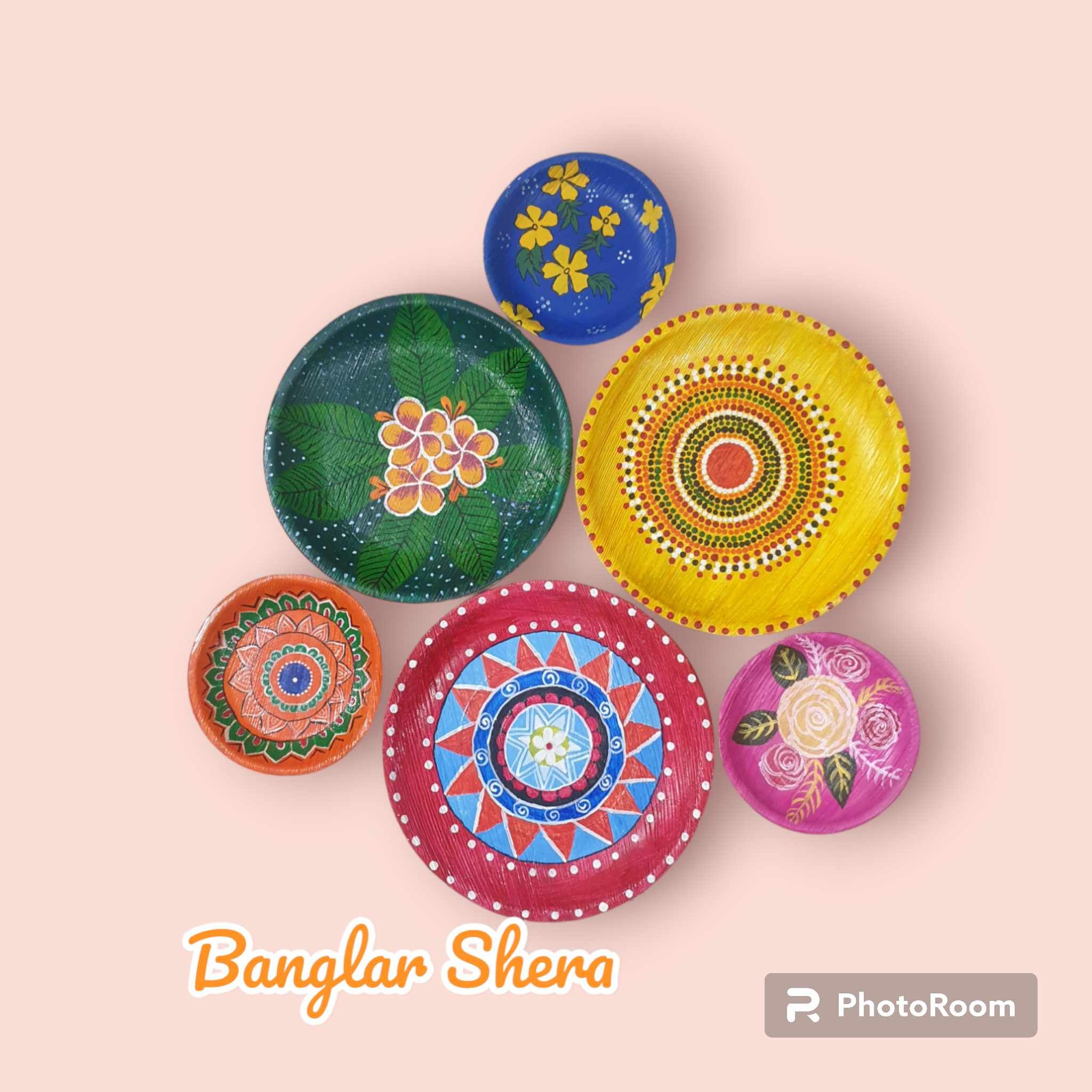 সুপারি খোলের পেইন্টিং প্লেট সেট।