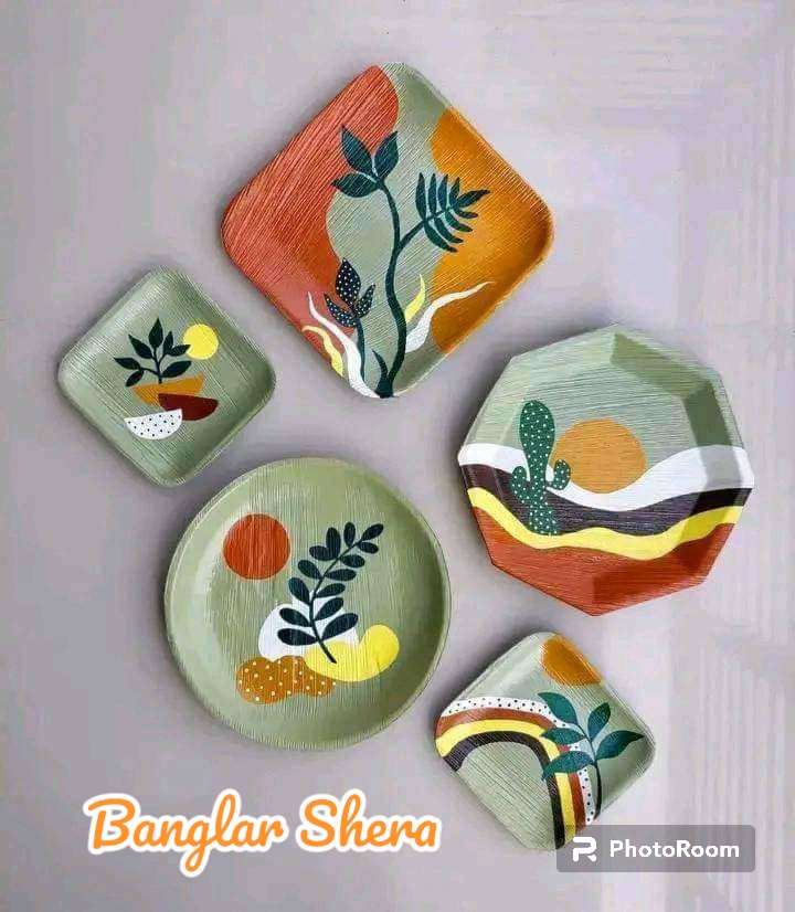 সুপারি খোলের পেইন্টিং প্লেট সেট।