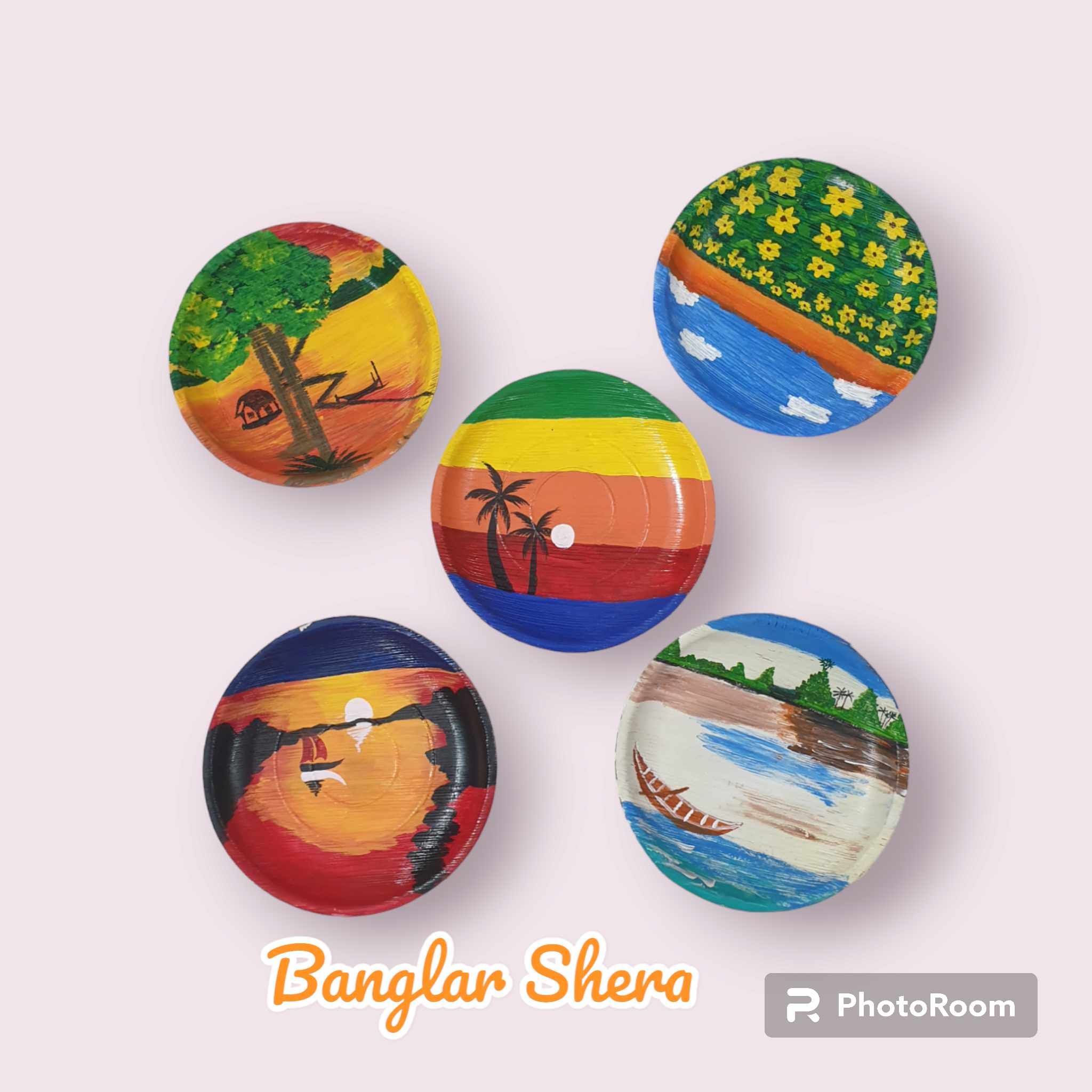 সুপারি খোলের পেইন্টিং প্লেট সেট।