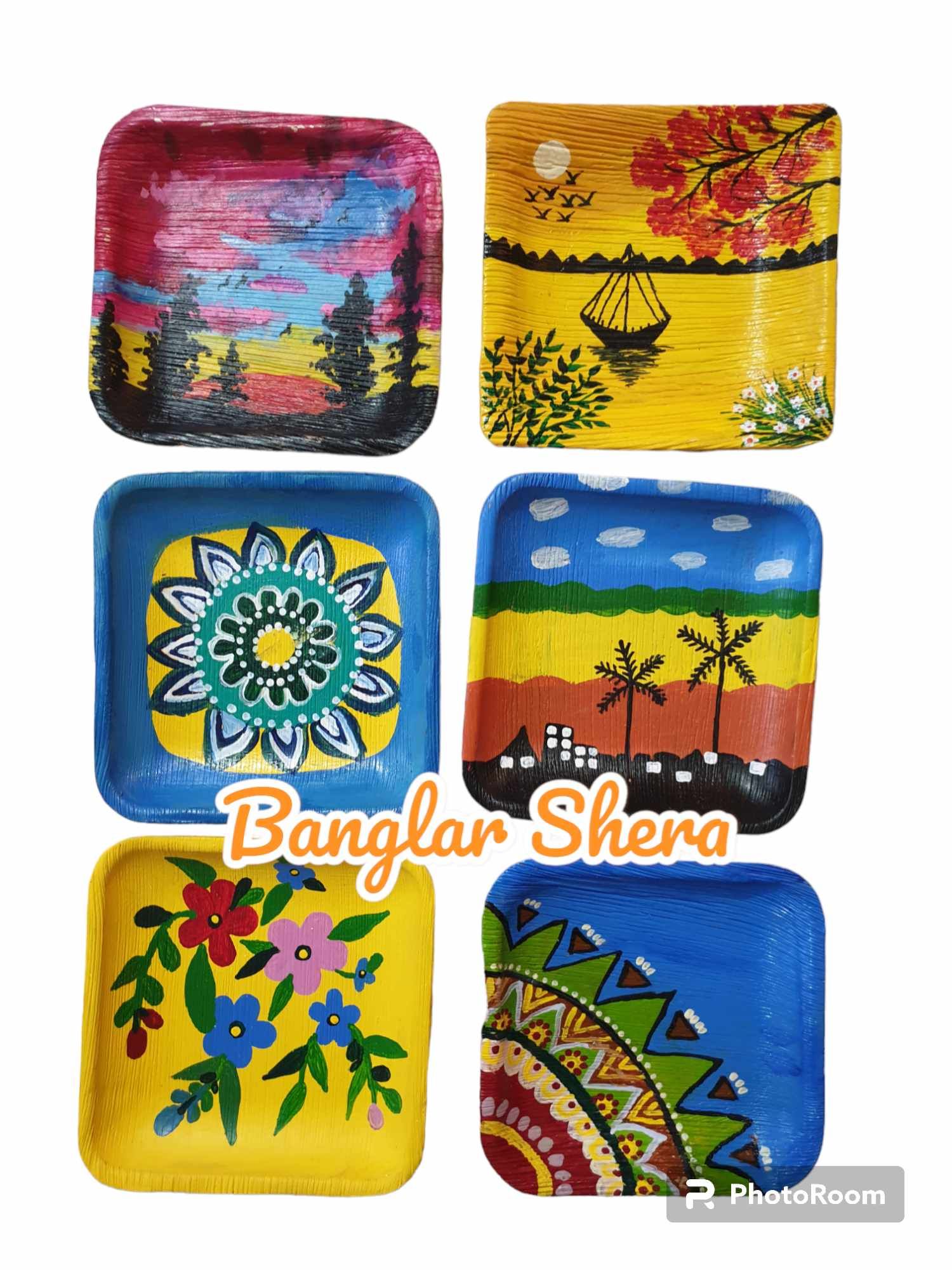 সুপারি খোলের পেইন্টিং প্লেট সেট।