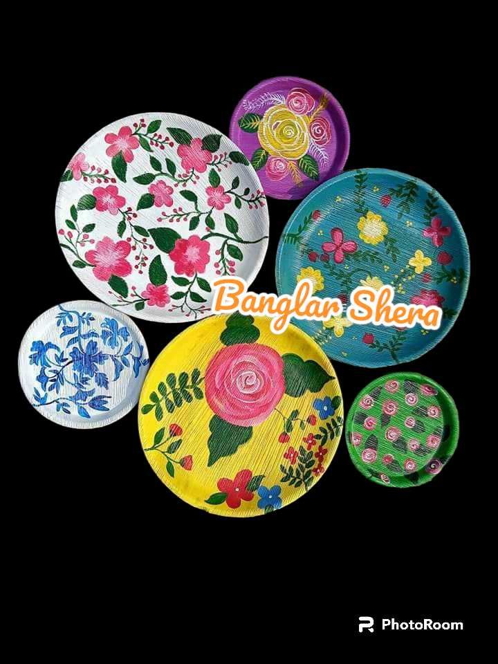 সুপারি খোলের পেইন্টিং প্লেট সেট।