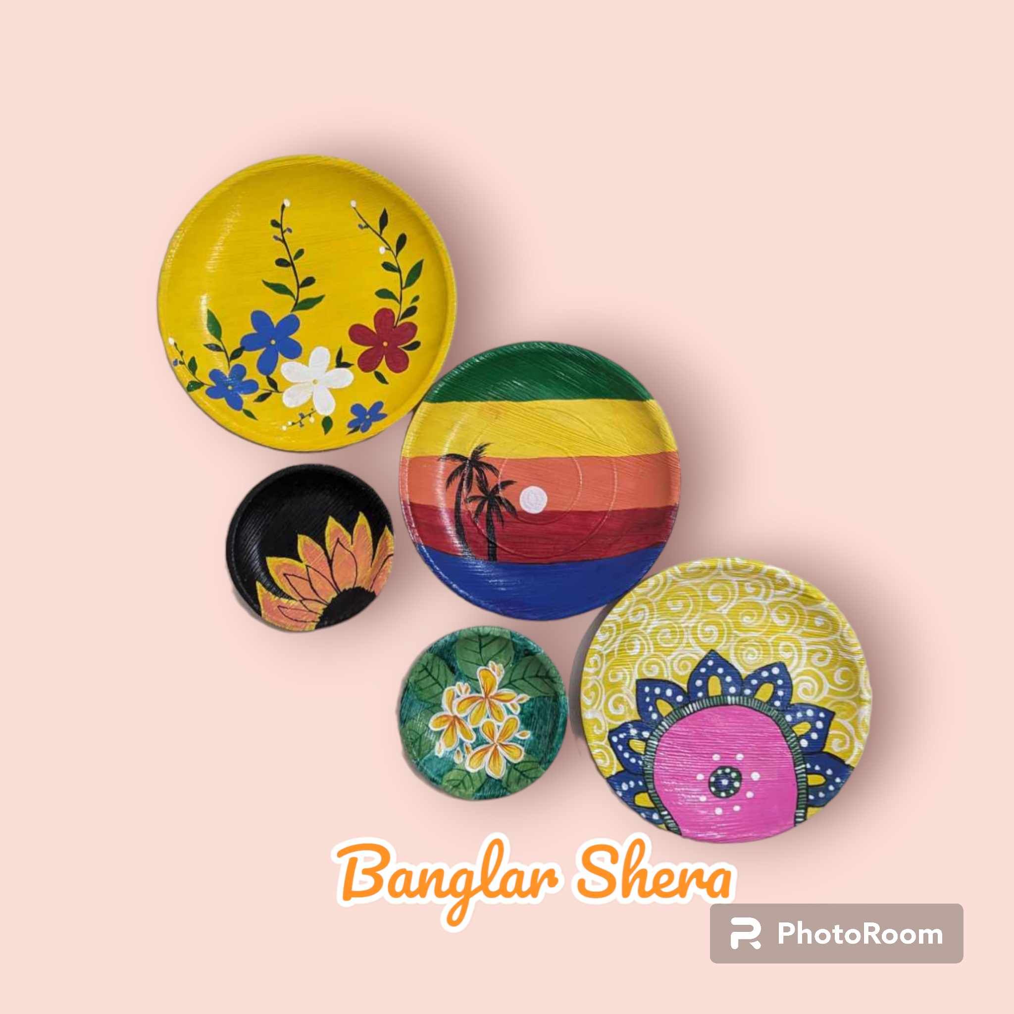 সুপারি খোলের পেইন্টিং প্লেট সেট।