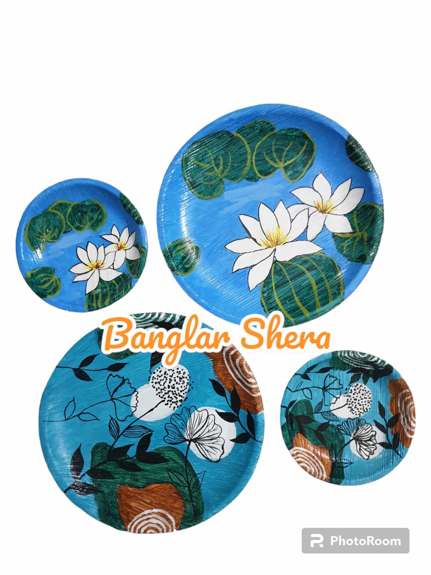 সুপারি খোলের পেইন্টিং প্লেট সেট।