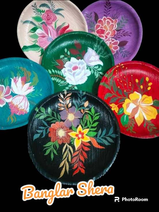 সুপারি খোলের পেইন্টিং প্লেট সেট।