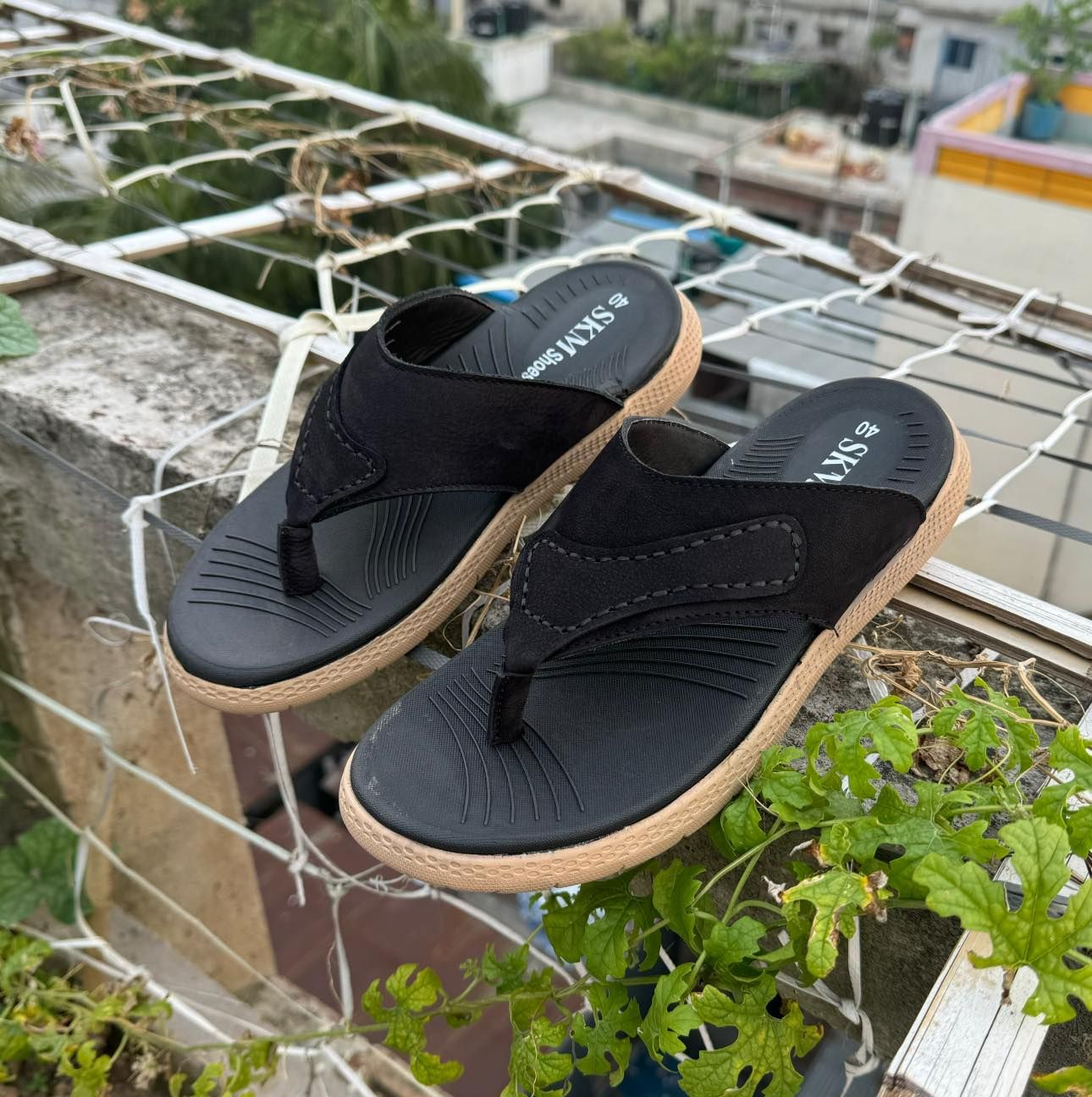 Men’s Leather Slide Sandal For Man Black/Brown SKM