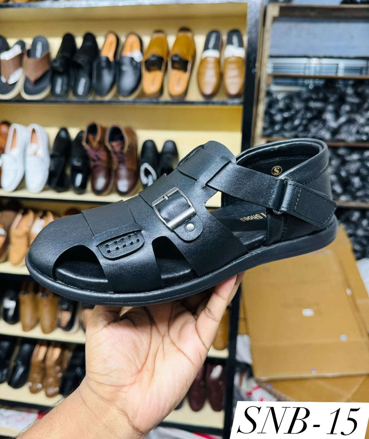 SKM Genuine leather Sandel Black shoes For Man