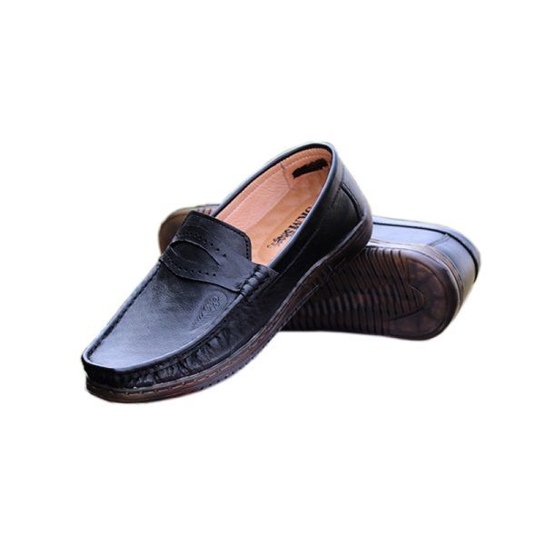 SKM Leather Black Full Loafers Shoes For Men