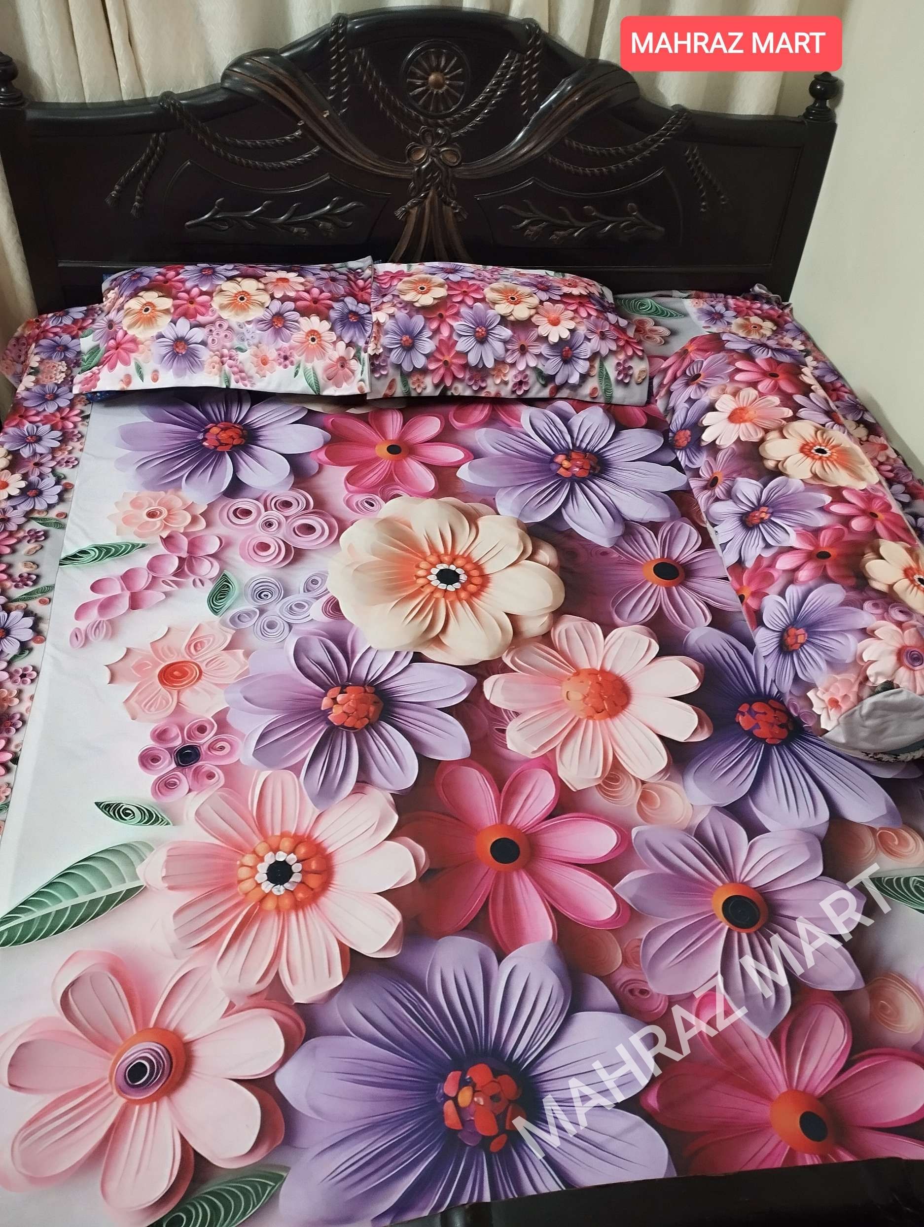 7- 3D বেডশিট সেট, ২ টি বালিশের ১ টি কোল বালিশের কাভার সহ, ওয়াটারপ্রুফ না