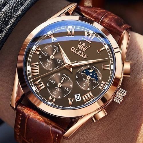 Ole-vs New collection Mens Fashion Mid Size Chronograph Black Leather Hand Analog Watch for men