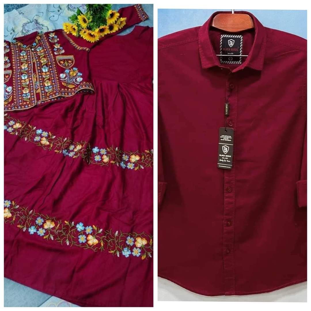 Trendy Couple dress set-Gown & Shirt (Maroon)