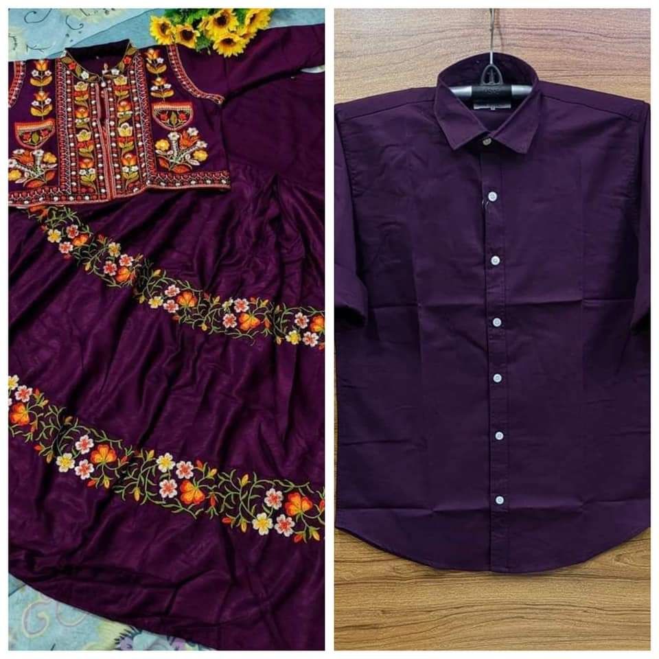 Trendy Couple dress set-Gown & Shirt (Purple)