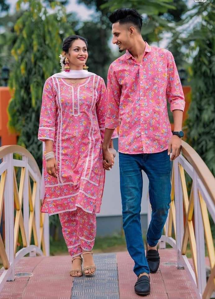 New Exclusive Couple Shirt and Salwar Kameez 2pc Pink