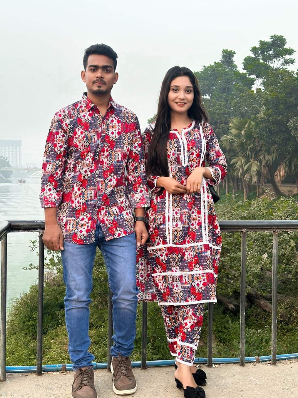 New Exclusive Couple Shirt and Salwar Kameez 2pc Red