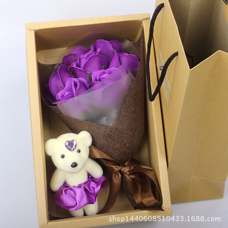 Valentine Special Flower Bouquet Scented Roses Gift Box With Cute Teddy Bear