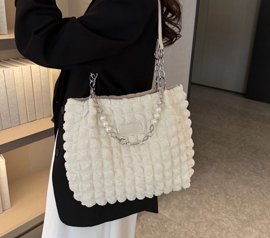 Stylish Large Capacity Solid Pleated Tote Bag