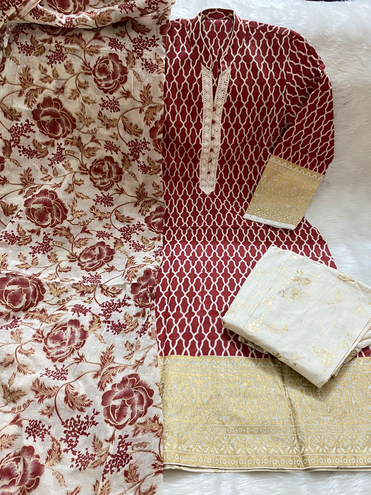 PURE KHADDI COTTON SCREEN PRINT STITCH 3PIC