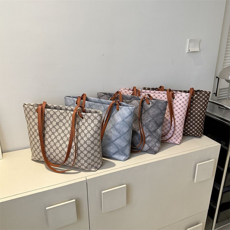 GEOMETRIC PATTERN SHOULDER TOTE BAG DOUBLE HANDLE