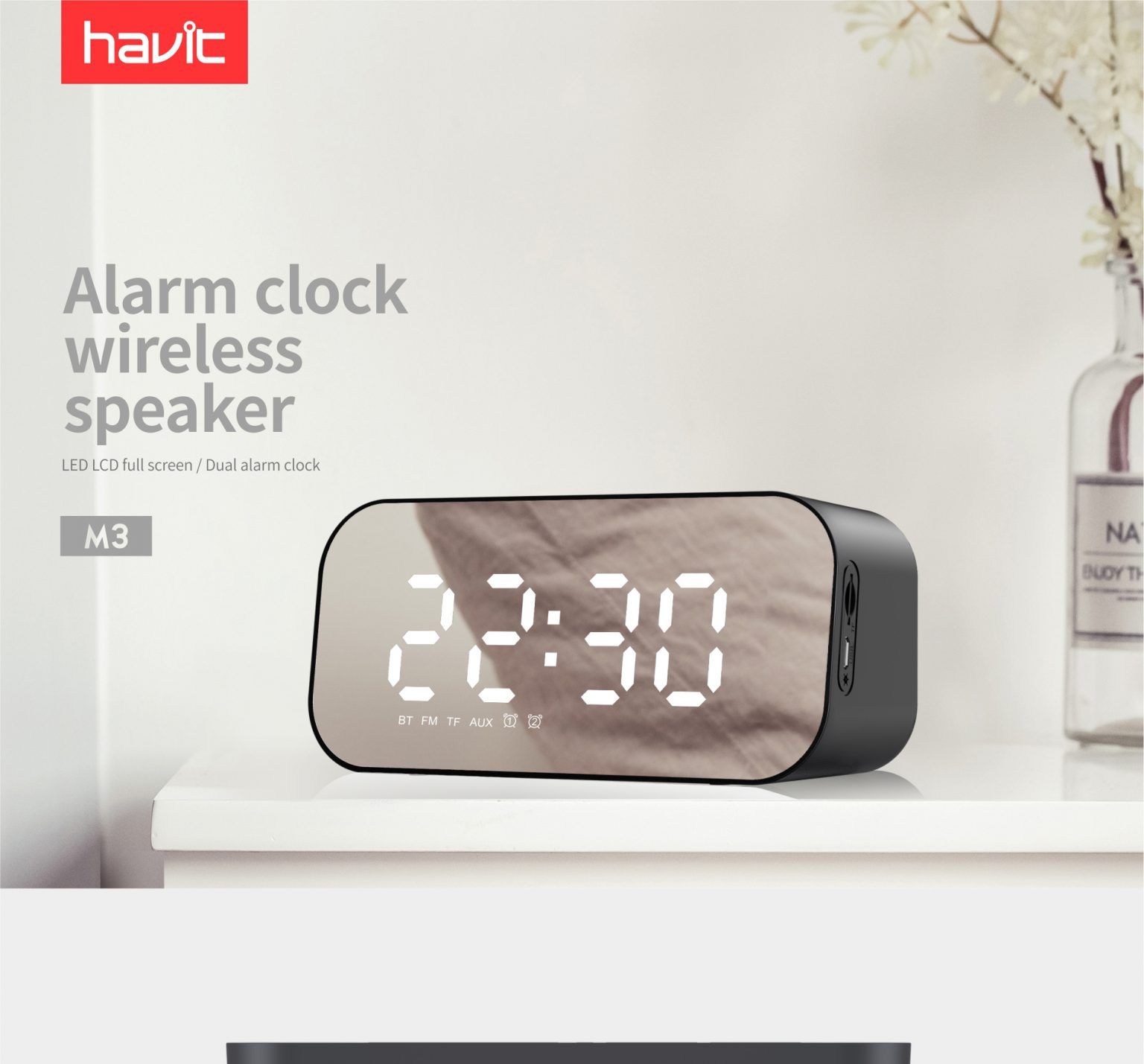 Havit M3 Multi-function digital alarm clock wireless speaker-Black