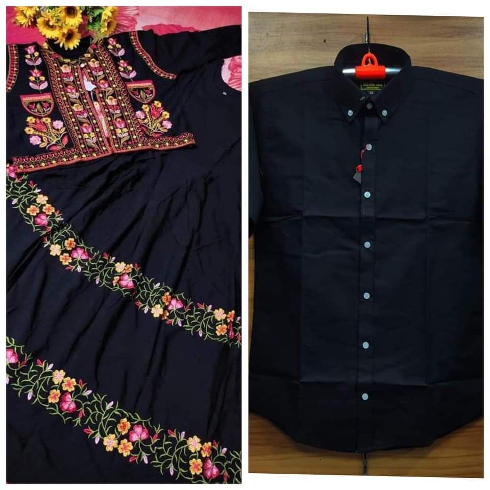 Trendy Couple dress set-Gown & Shirt (Black)