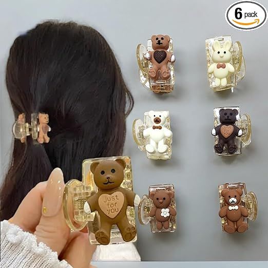 Teddy Hair Clutches for Women & Girls - Multicolor (1pair)