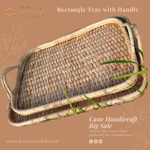 Eco-Friendly Cane Rectangle Tray with Handle