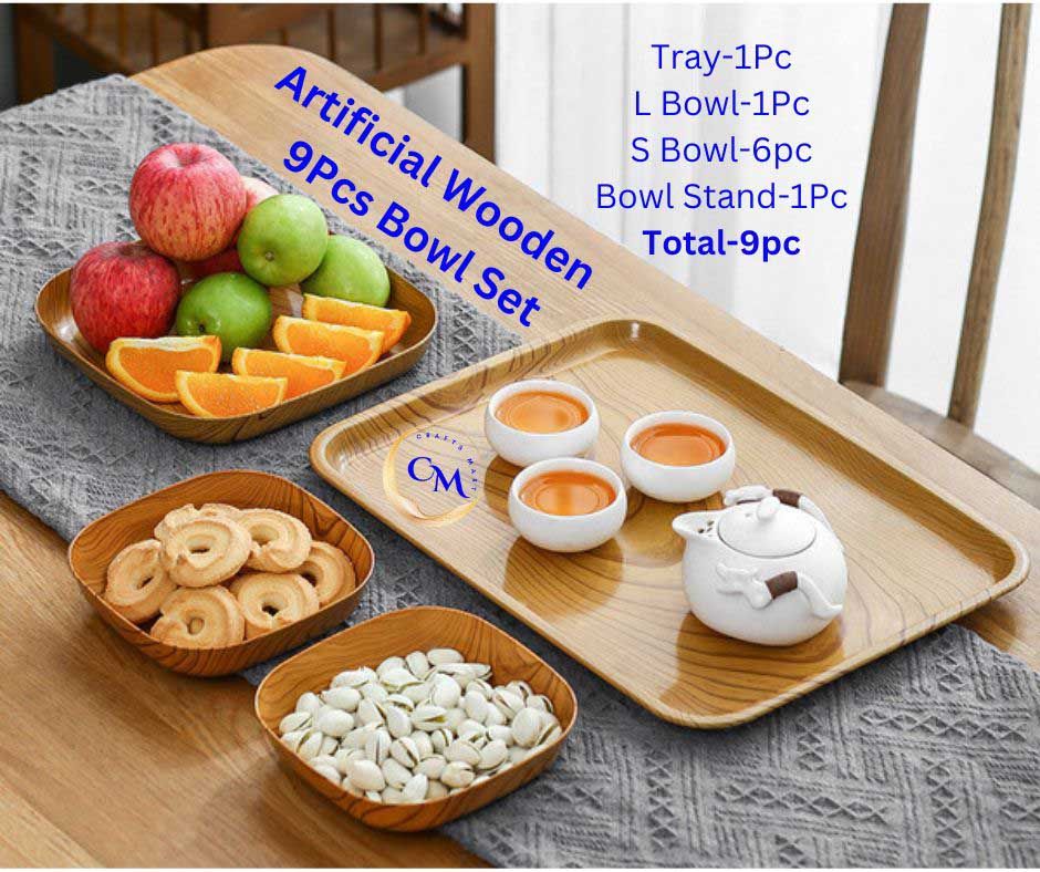 Artificial Wooden Color 9Pcs Snacks Set