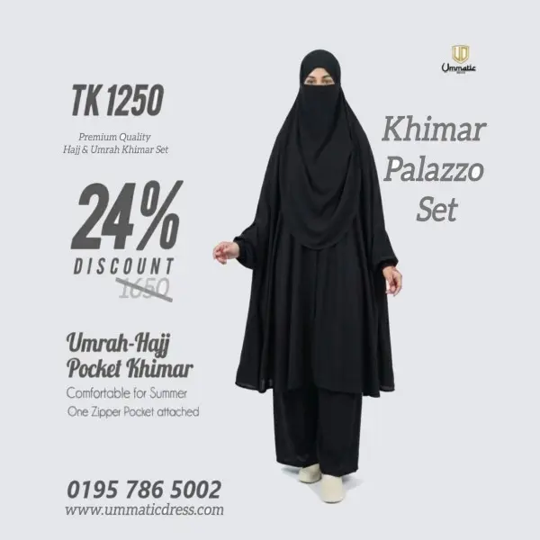 Premium Hajj/Umrah Semi Long Zipper Pocket Khimar Set