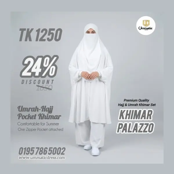 Premium Hajj/Umrah Semi Long Zipper Pocket Khimar Set