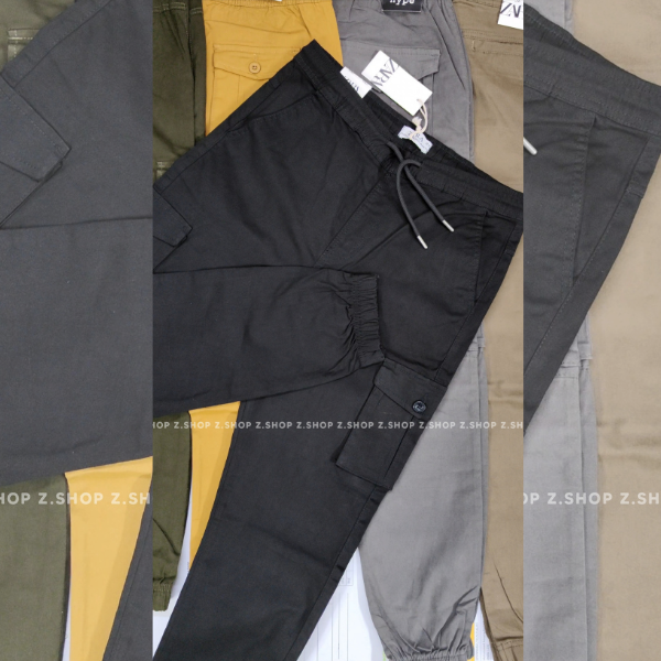 Black 6 pocket drawstring joggers