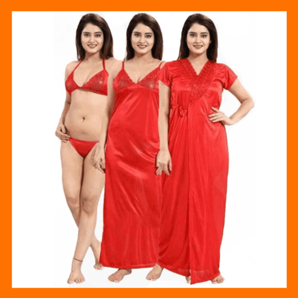 4 Part Best Quality Indian Night Dress (Red)