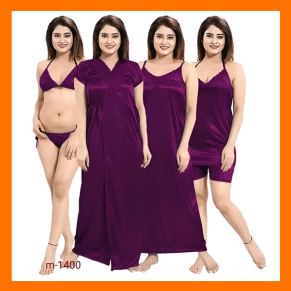 6 Part Best Quality Indian Night Dress (Purple)