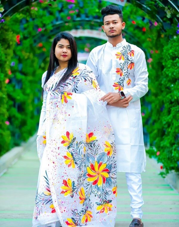 Hand print saree and Panjabi dHP