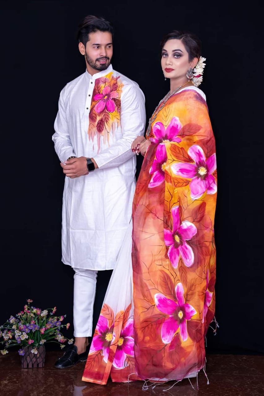 Hand print saree and Panjabi dHP