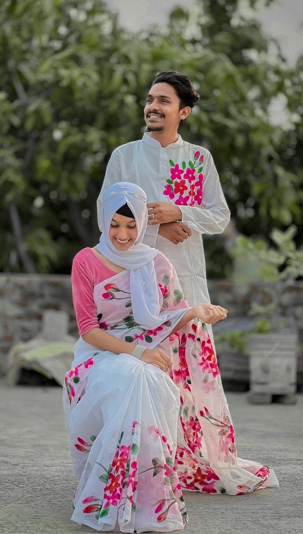 Hand print saree and Panjabi dHP35