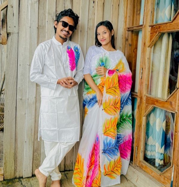 Hand print saree and Panjabi dHP