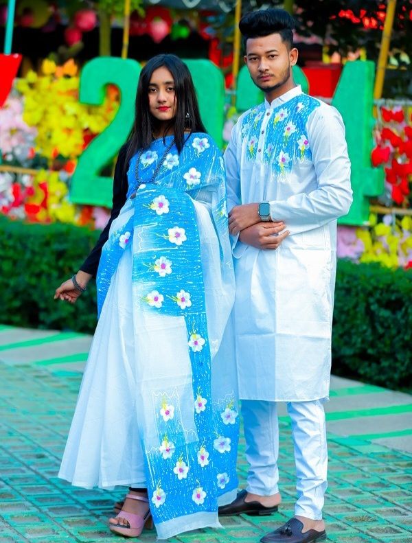 Hand print saree and Panjabi dHP