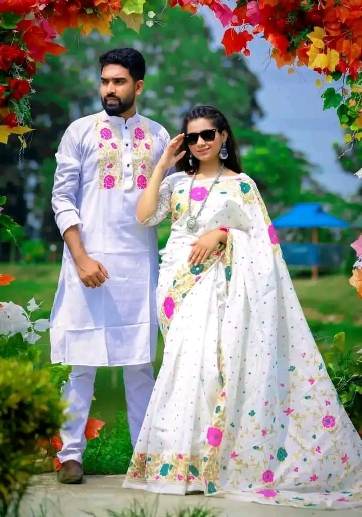 Block print saree with panjabi BlueAfsan