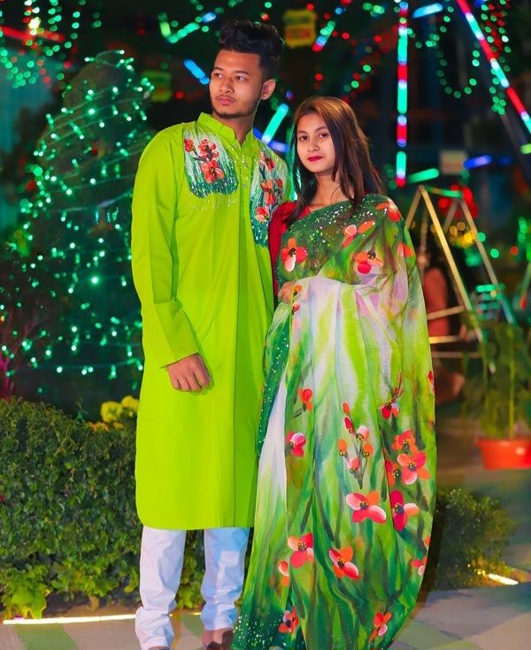 Hand print saree and Panjabi dHP