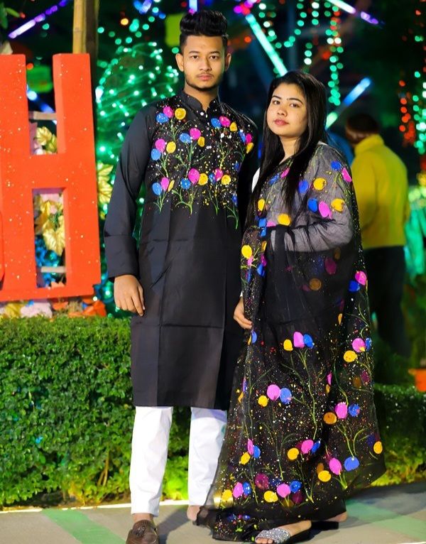 Hand print saree and Panjabi dHP