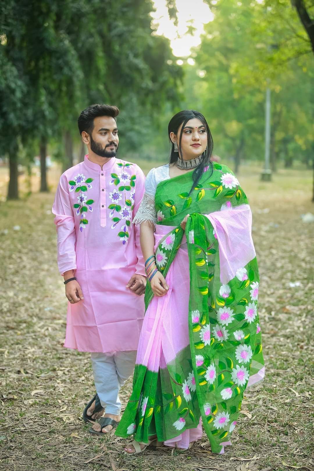 Hand print saree and Panjabi dHP