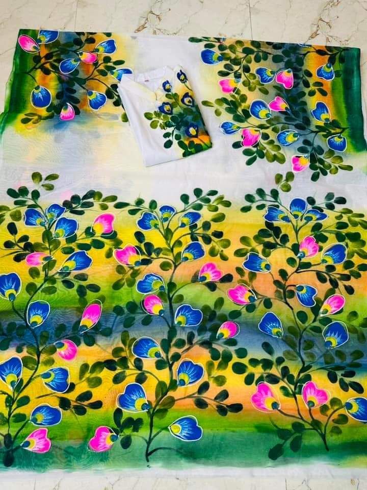 Hand print saree and Panjabi dHP