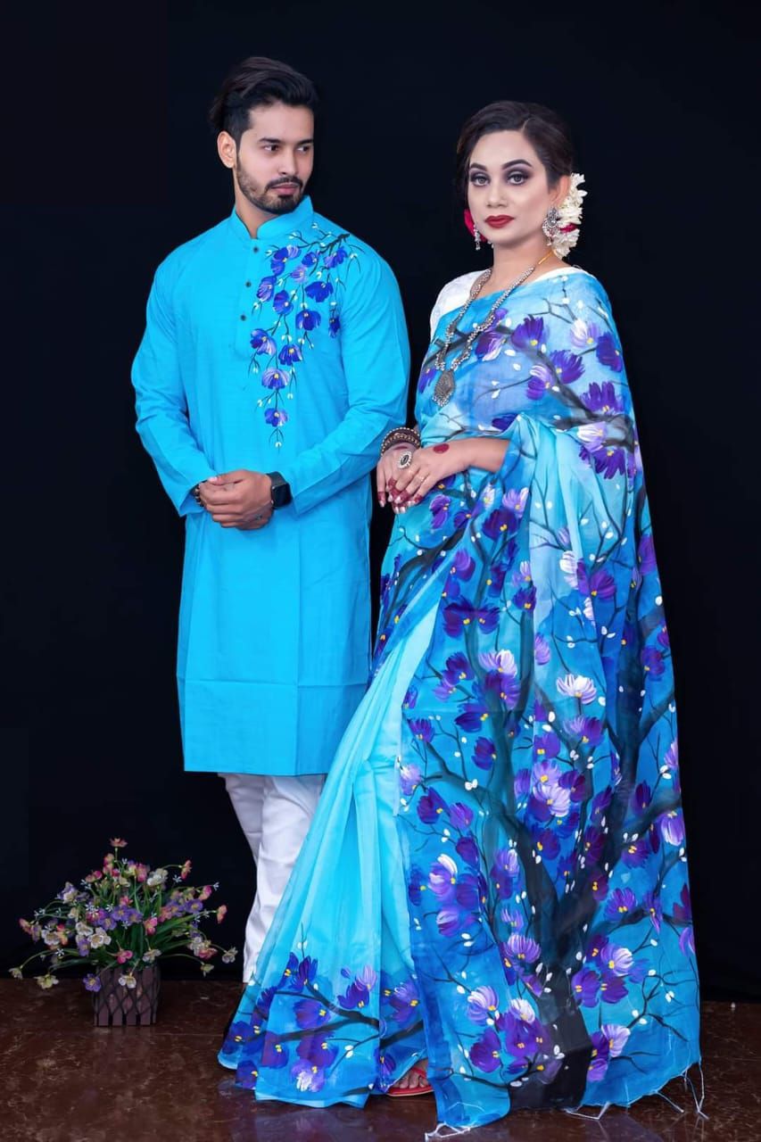 Hand print saree and Panjabi dHP