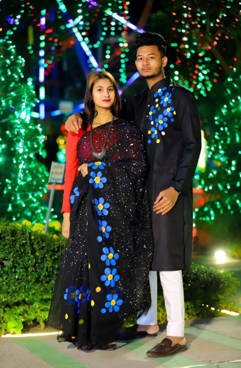 Hand print saree and Panjabi dHP