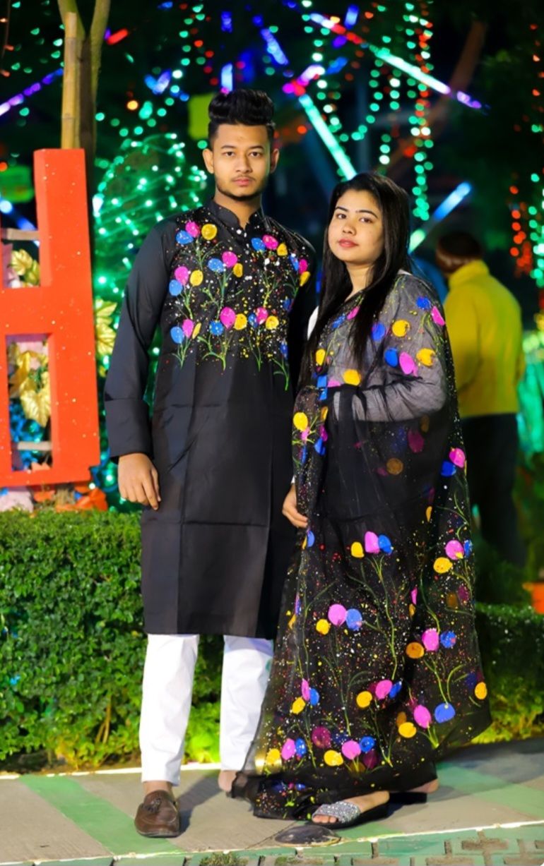 Hand print saree and Panjabi dHP