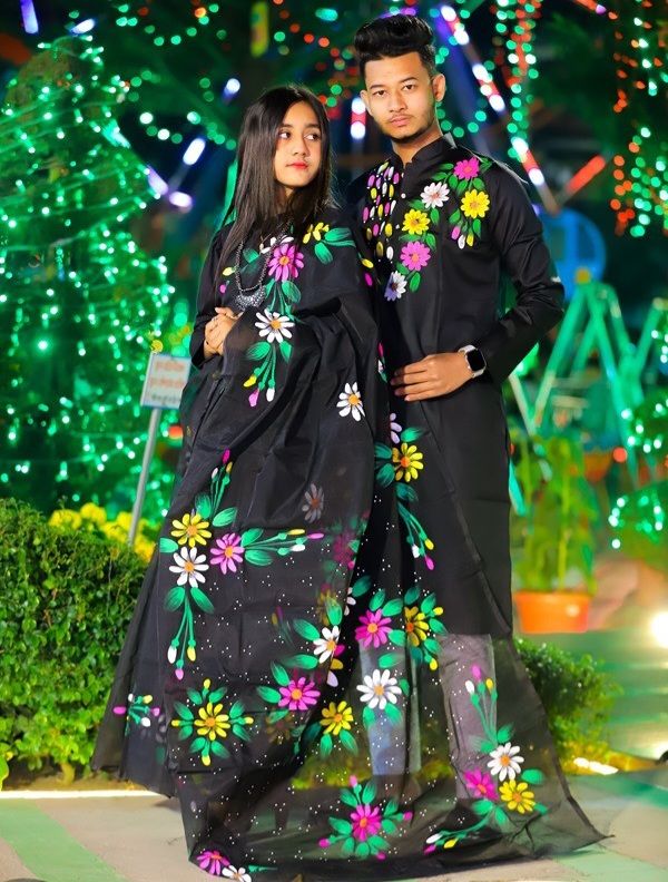 Hand print saree and Panjabi dHP35