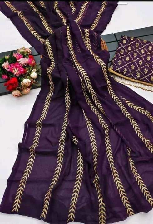 নিউ এম্ব্রয়ডারি জর্জেট শাড়ী উইথ বেলাউজ পিক্স জ্যাম কোলোর এম্ব্রয়ডারি