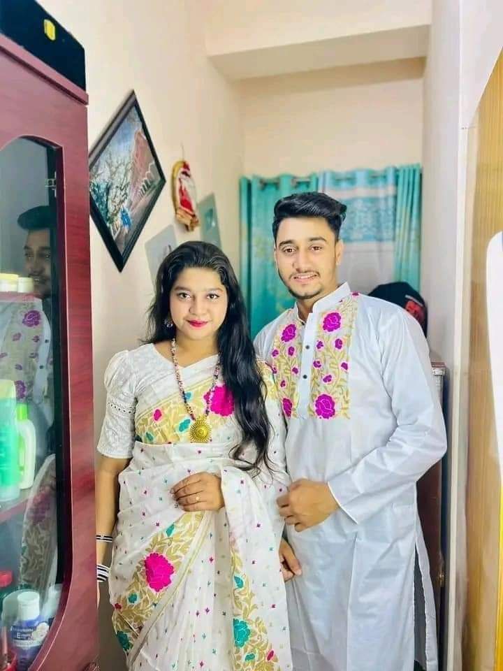 Block print saree with panjabi BlueAfsan