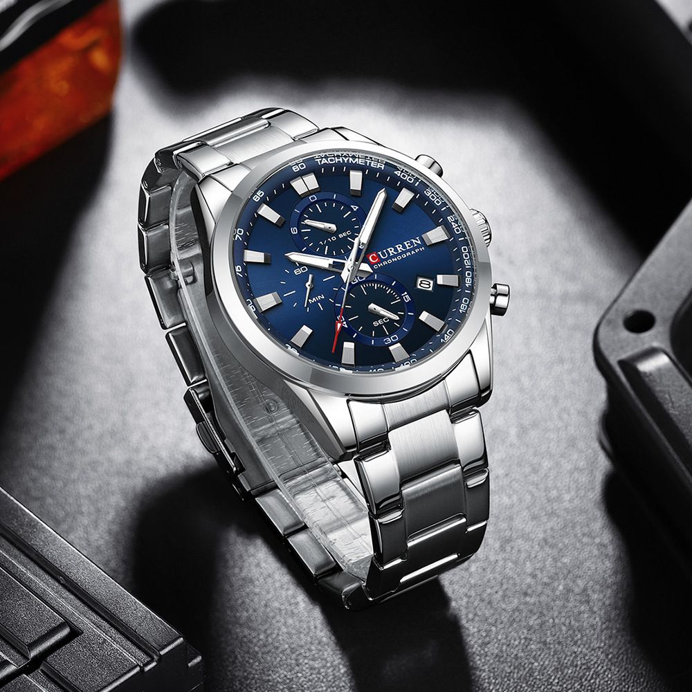 CURREN 8445 Fashion Sporty Stainless Steel New Chronograph Quartz Watch with Date For Men