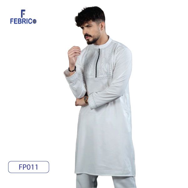 Premium Arabic Design Bambo Cotton Embroidered Zipper Olive Punjabi for Men