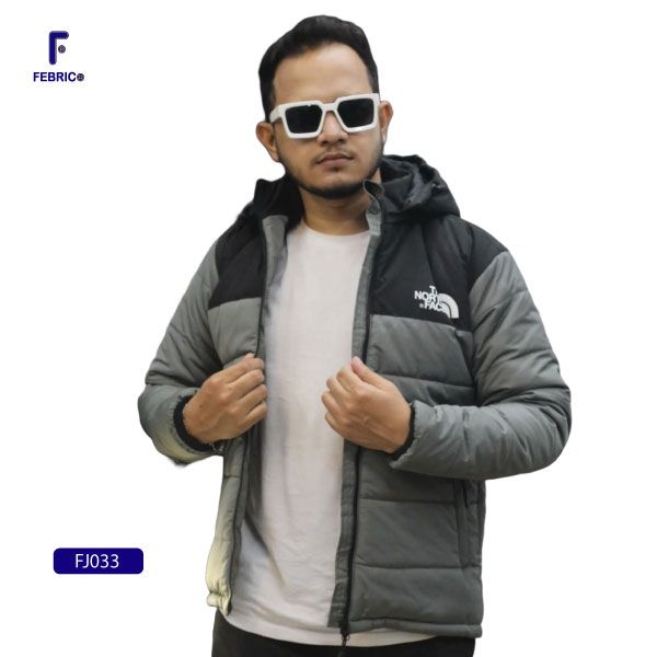 Exported Insulated Zipper Premium Hoodie Jackets for Men Black & Silver Combination